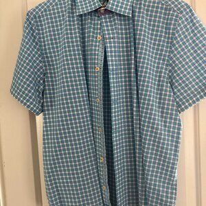 Robert Graham Short Sleeve Button-Down Shirt - Blue Plaid - Size 2XL